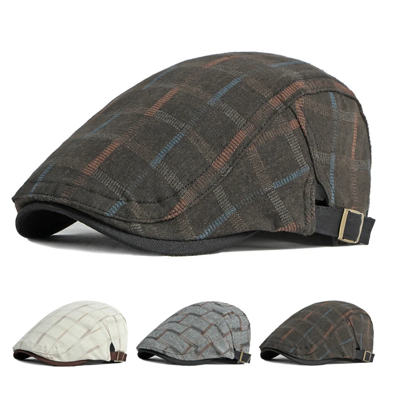 

Spring Summer Beret Hat For Men Plaid Herringbone Cap British Style Peaked Ivy Cap For Women Sunshade Driver Hat Visor