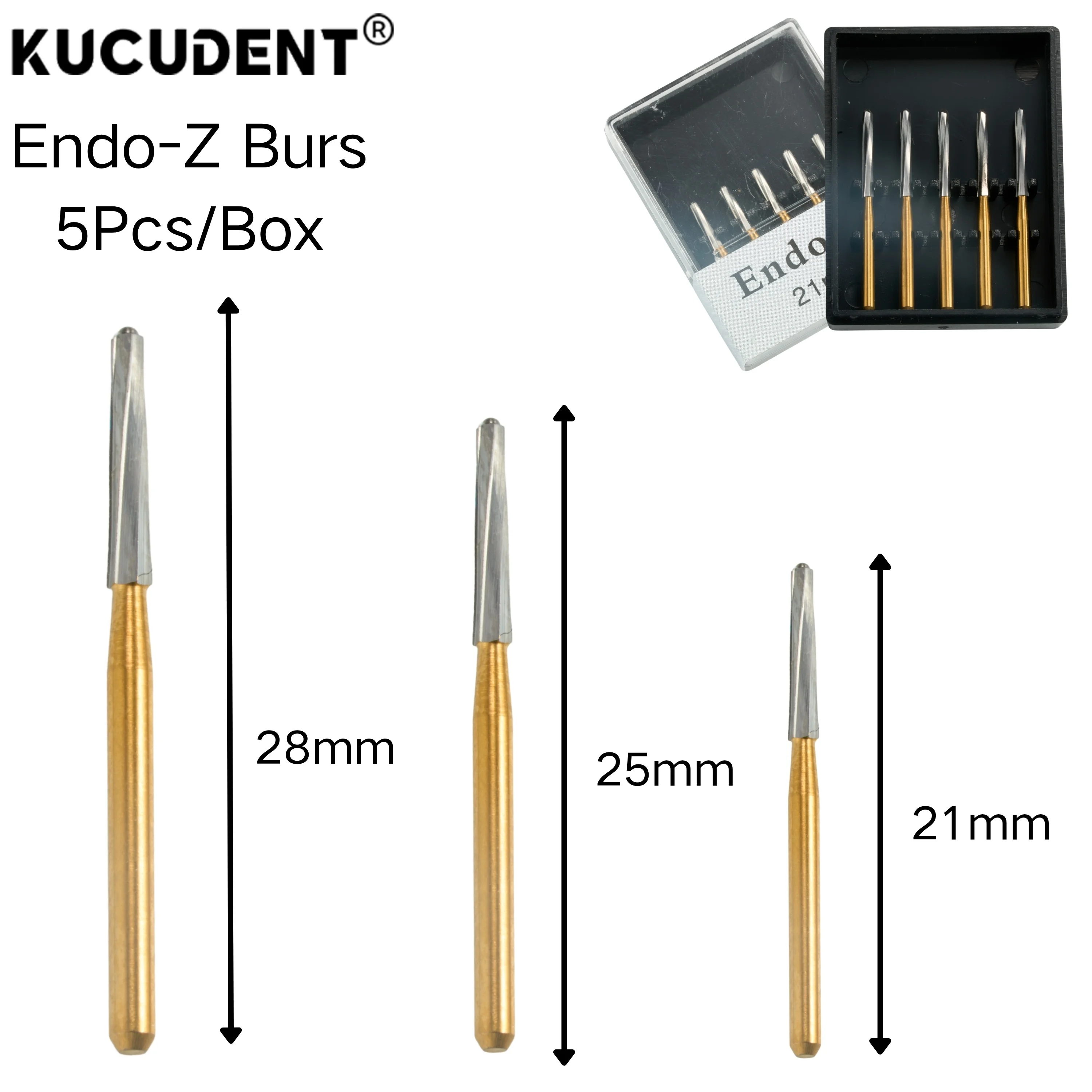 5 Stück/Box Dental-Karbid-Endo-Z-Bohrer 21/25/26mm für Zahnextraktion, geeignet für Hochgeschwindigkeits-Handstücke, Endodontiebehandlung, Labor – Detail 1