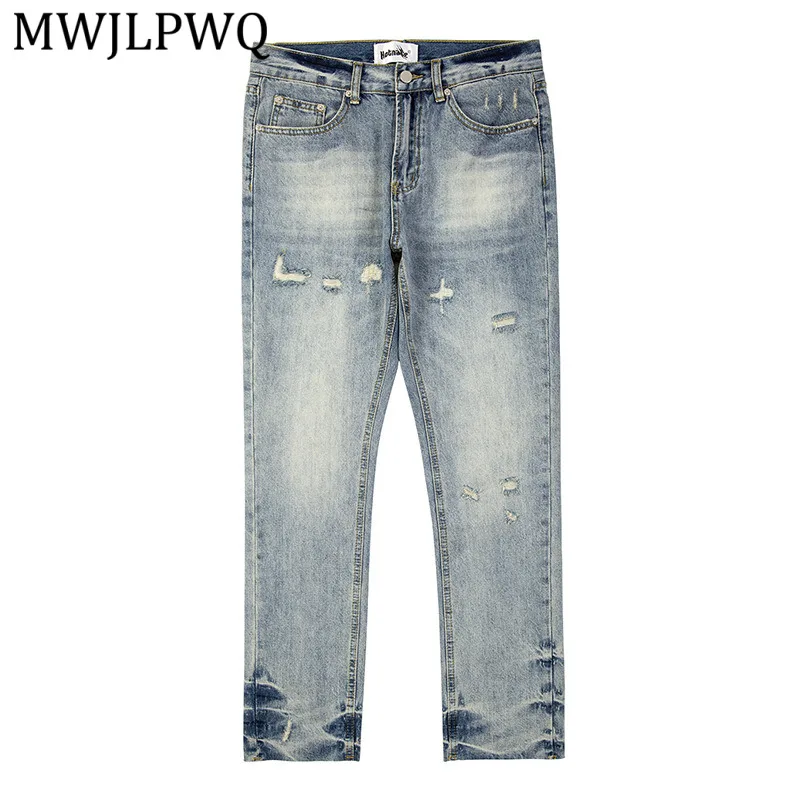 

MWJLPWQ American Retro Washed Ripped Jeans Men's Street Trendy Loose Male Spring Autumn Slim Straight Pants 2026 Chic 13947