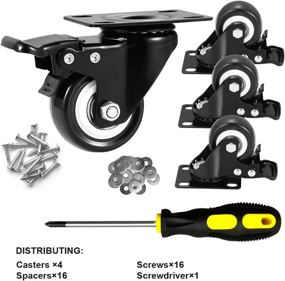 مجموعة عجلات مكونة من 32 عجلات شديدة التحمل مع فرامل، عجلات قفل بدون ضوضاء مع عجلات من مادة البولي يوريثين (PU)، عجلات لوحة دوارة Pa