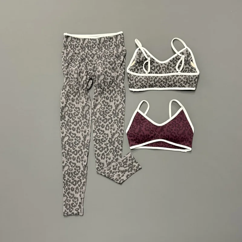 2Pcs Gym Leggings Set Leopard Print Push Up Sports Bra Seamless Butt Lifting Leopard Yoga Pants Running Fitness Workout Sets