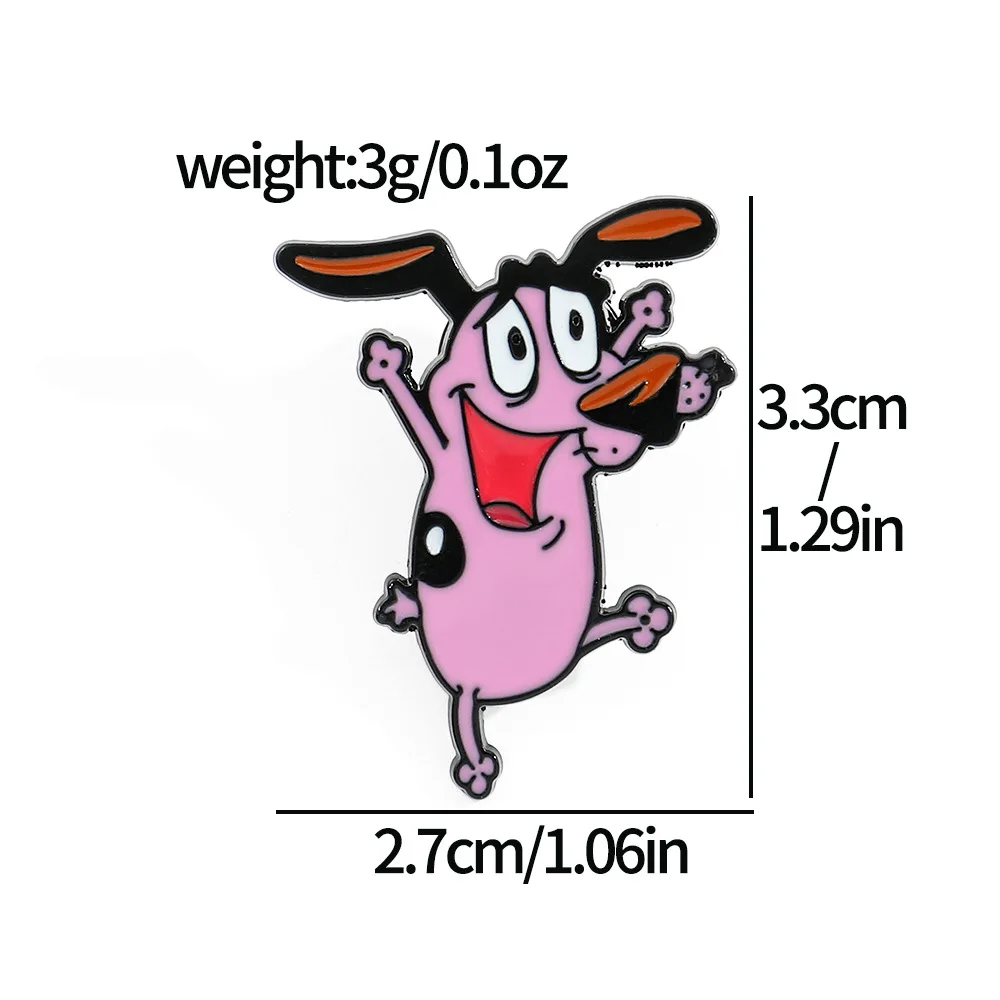 Cartoon Courage Cowardly Dog Spilla Spille smaltate Simpatico animale rosa Spille per cani Vestiti Distintivi da bavero Regalo di gioielli per bambini Amici