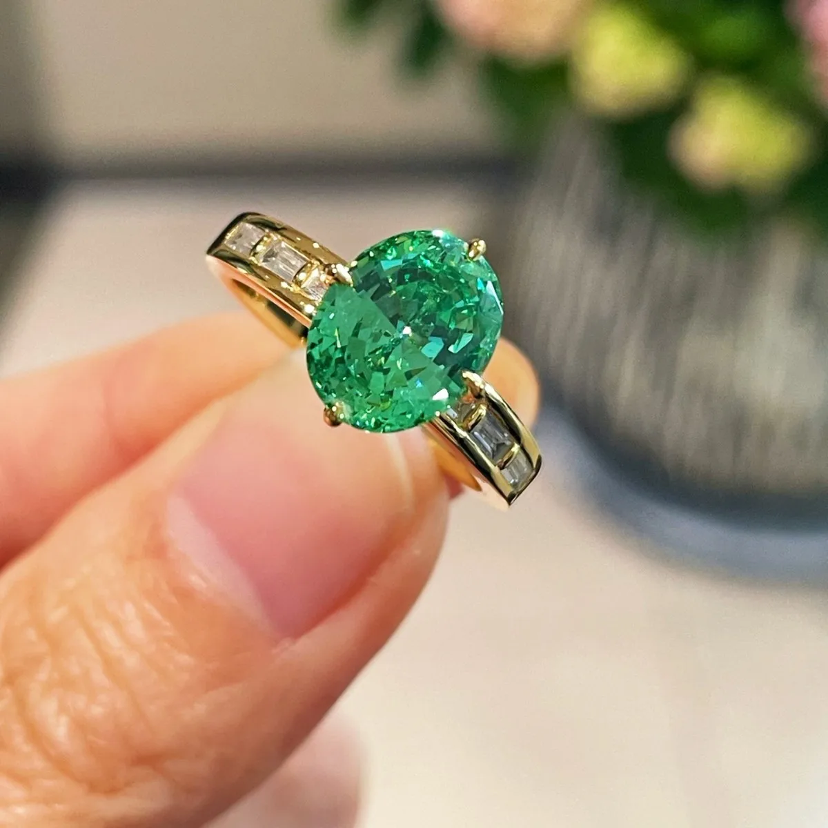

925 Silver Gold Plated Paraiba Tourmaline Square Ring, Precision Pavé Setting with Zircon, Everyday Statement Jewelry