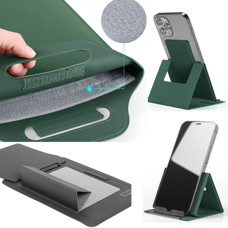 Funda de cuero PU para portátil, funda desmontable con soporte para teléfono, para MacBook Pro Air 16, 15,4, 13,3, 12, 11