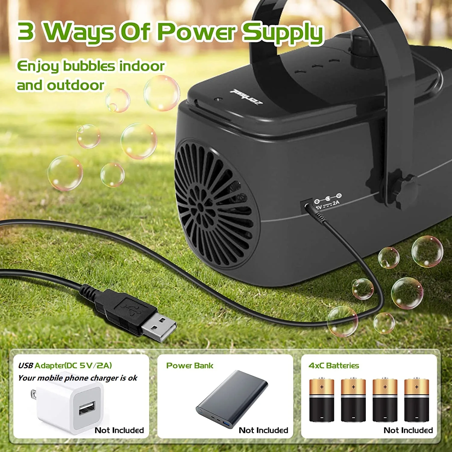 Bubble machine portable fully automatic support plug-in or battery or use mobile power bank  2 speed children's toy