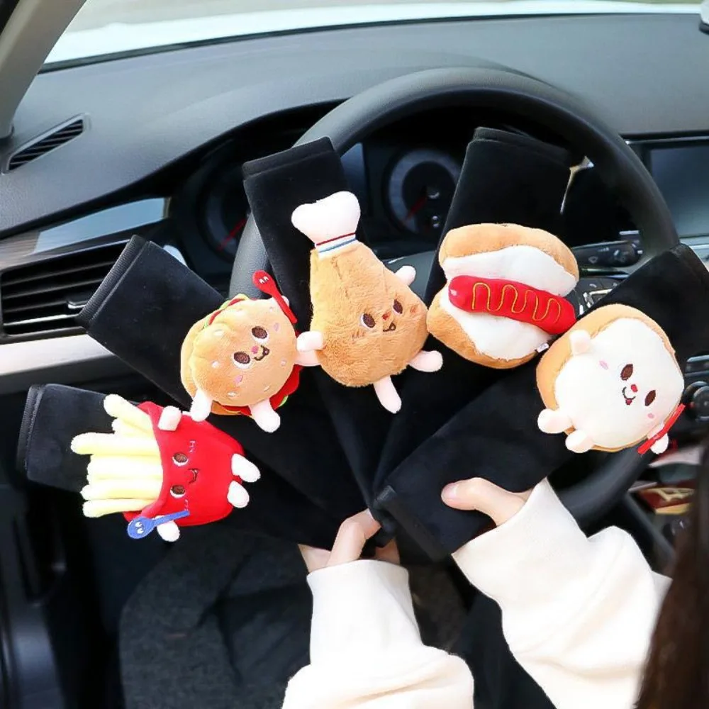 Cartoon Pattern Seat Belt Cover Cute Soft Shoulder Strap Harness Cushion Hot Dogs Toast Fries Hamburger Chicken Leg