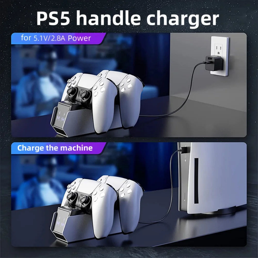 

Зарядная станция контроллера для PlayStation 5, двойное быстрое зарядное устройство, светодиодный индикатор, подставка для зарядки, док-станция, аксессуары для PS5
