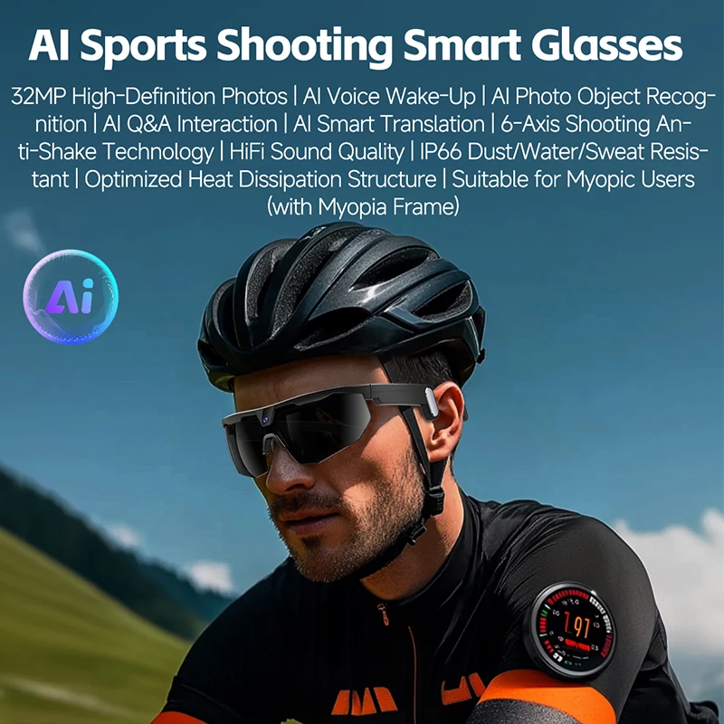 2026 New Smart Glasses Cycling Record 800W HD Camera Photo Video Shooting Anti-Shake Function AI Voice Translation Smart Glasses