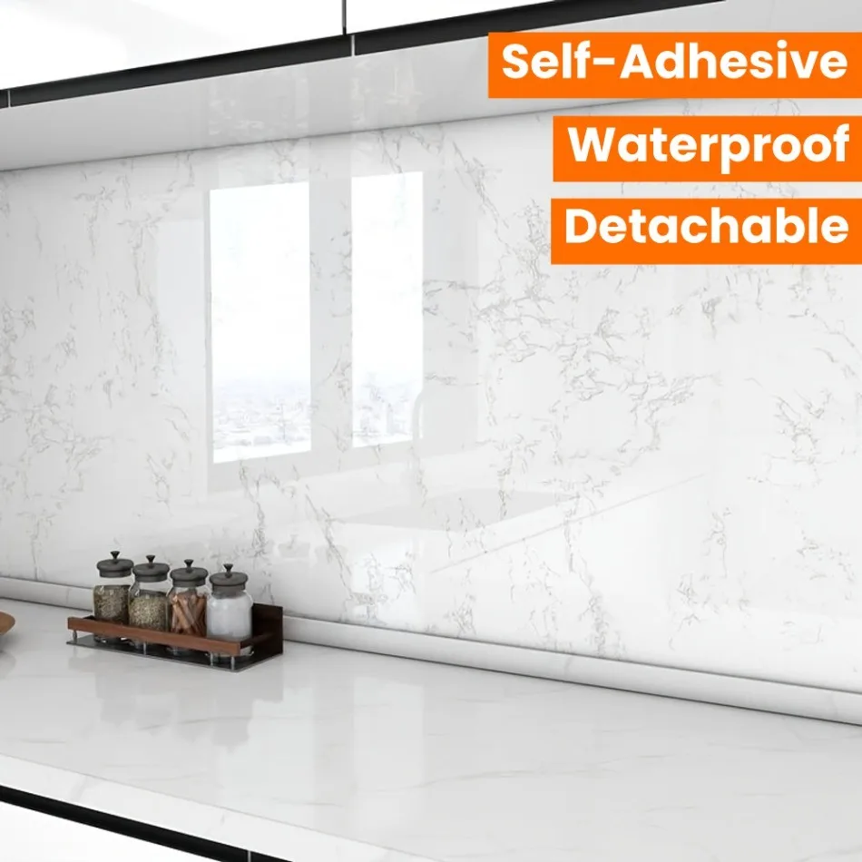 Removable Marble Vinyl Wall Sticker Moisture Proof Decor Paper for Kitchen Countertop Cabinet Bathroom Toilet Household Wall