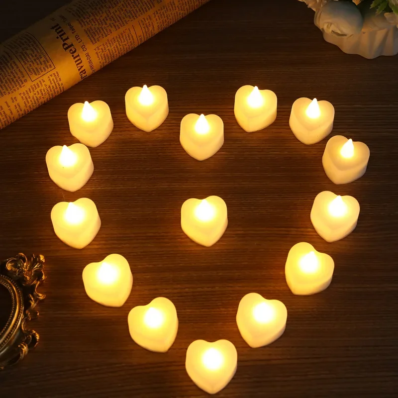 24pcs Heart Shape LED Flameless Tealight Candles Decorations For Romantic Night Valentine's Day Wedding Anniversary Or Table D