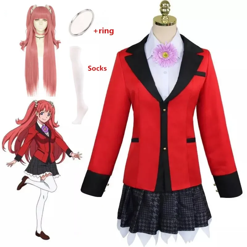 Anime Jabami Yumeko Cosplay Kakegurui Compulsive Gambler Yumemite Costume With Wig For Halloween Christmas Party