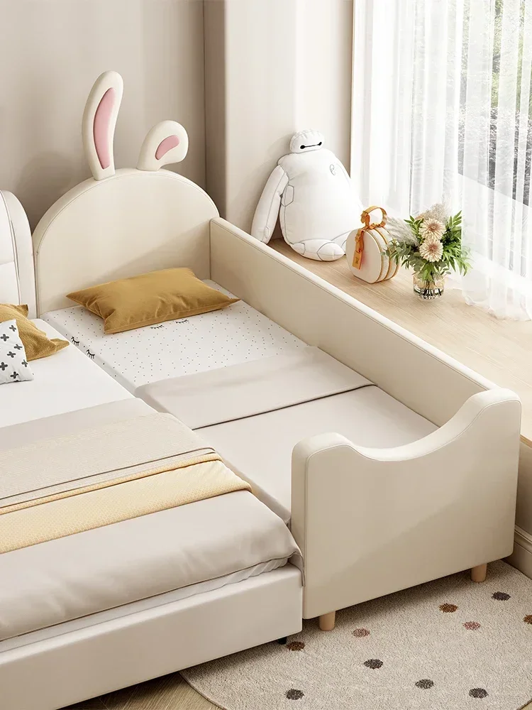 Cama de bebé empalmada, cama grande con barandilla, mesita de noche ensanchada, cama individual para niños y niñas