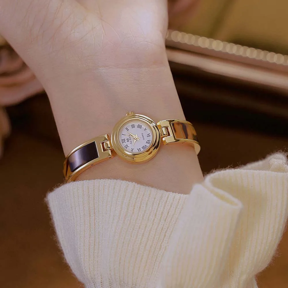 BS Amber Vintage Bracelet Quartz Watch Ladies Watches  Classic Gold Bracelet Party Dress Watch For Woman Gift Reloj Para Mujer