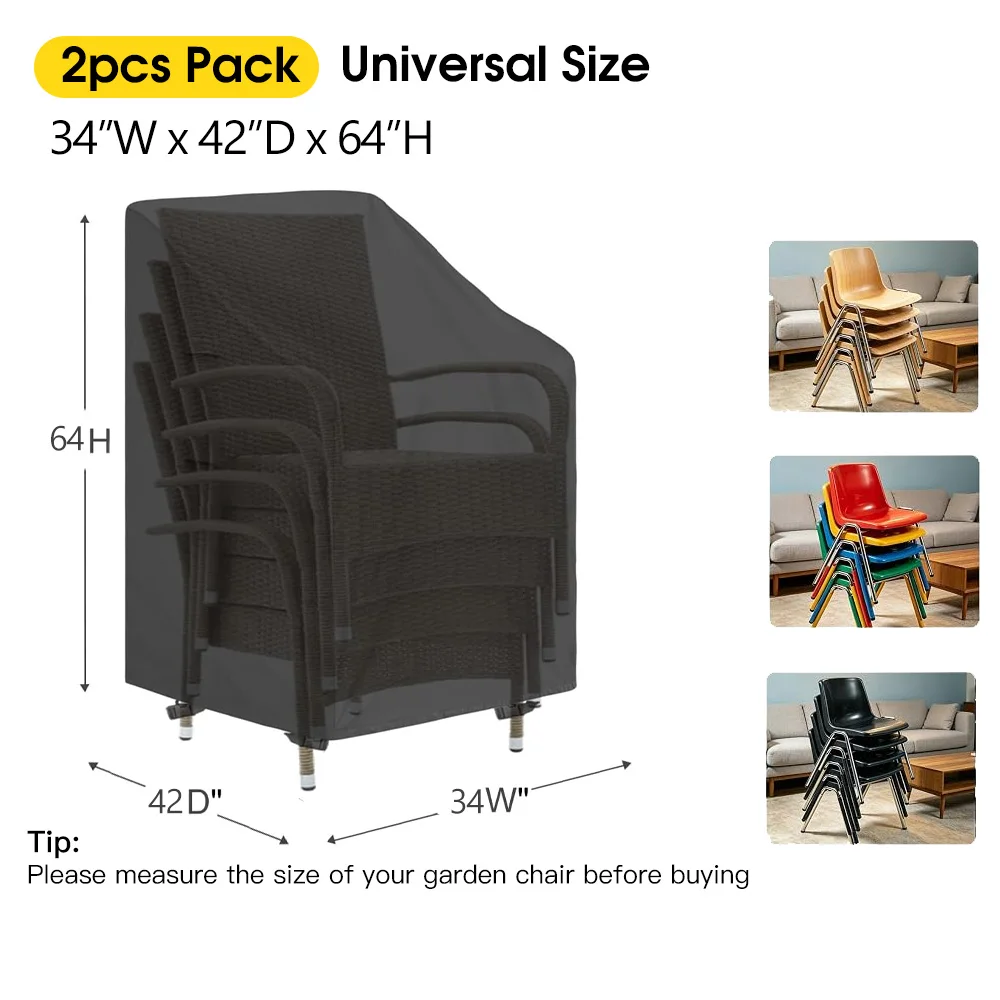 2 Pack Universal Patio Furniture Covers Outdoor Stacking Chair Cover Waterproof Rainproof Sun Snow Dustproof Garden Chair Protec