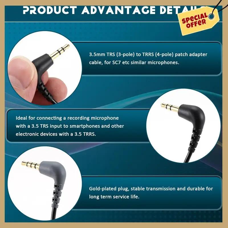 Einstellbare TRS zu TRRS Mikrofonkabel Ersatzfeder Spiraldraht Verbindungskabel Linie für Rode SC7-WMAN
