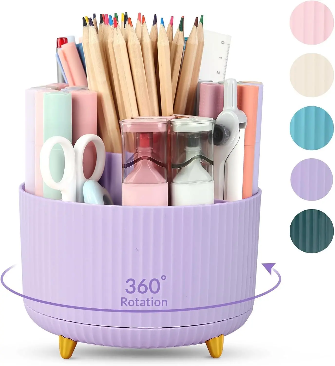 

360 Rotating Pen Holder Desk Organizer with 5 Slots for Office School Home Supplies