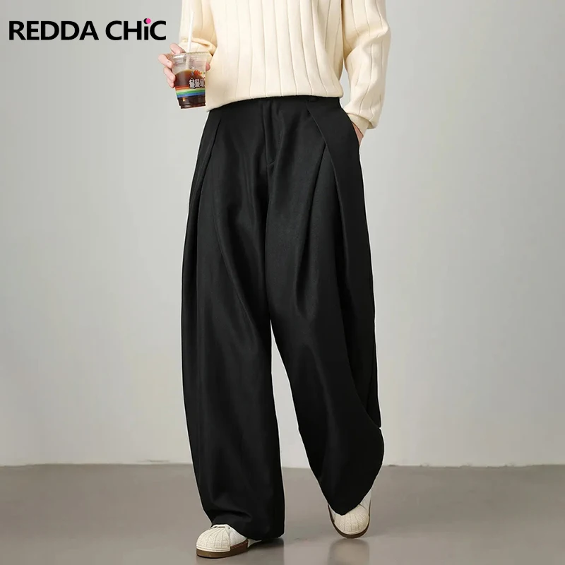 

REDDACHiC Dressy Men Suit Trousers Office School Low Rise Solid Casual Cleanfit Wide Leg Baggy Pants Minimalist Formal Clothes