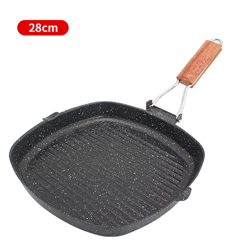 Outdoor Home Klappbare Steakpfanne, gestreifte Pfanne mit flachem Boden, spezieller antihaftbeschichteter Gasinduktionsherd zum Braten von Steak – Detail 5