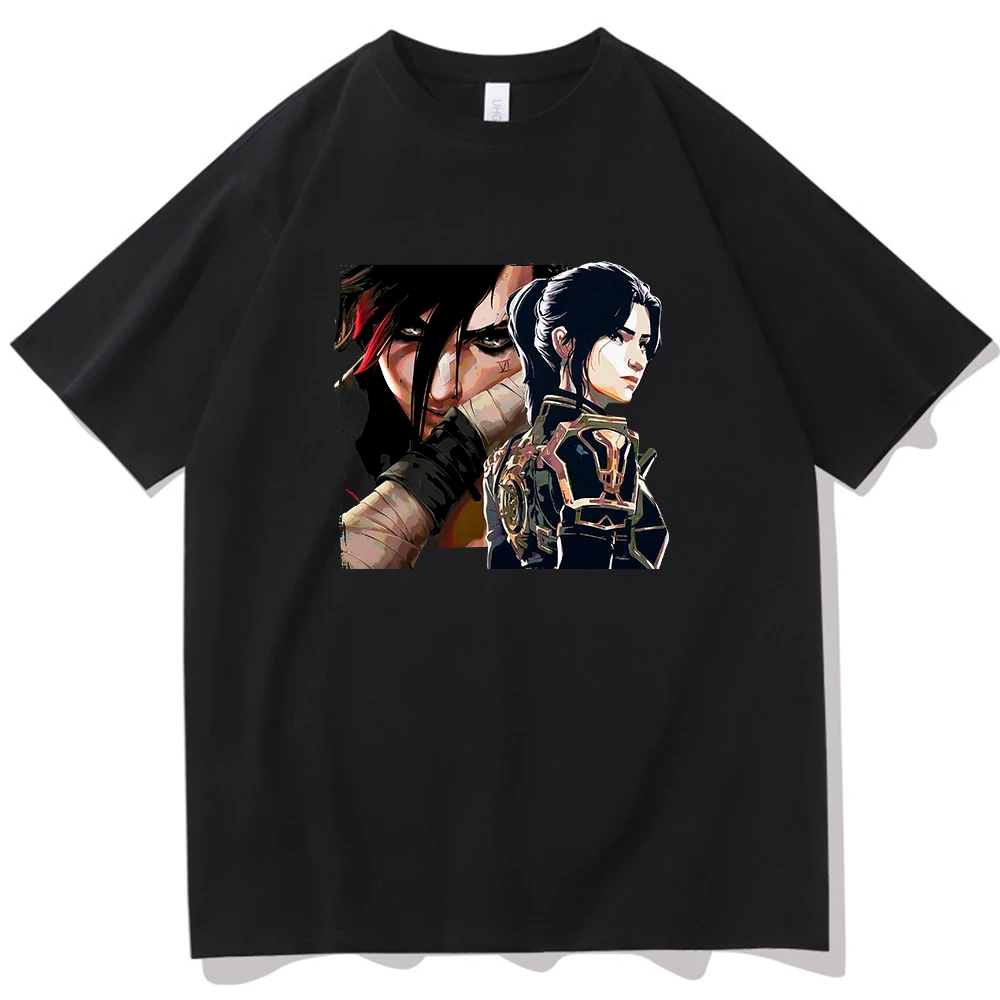 Arcane Caitlyn & Vi Poster T-shirt O-Neck Short Sleeve Shirts Fans Gift