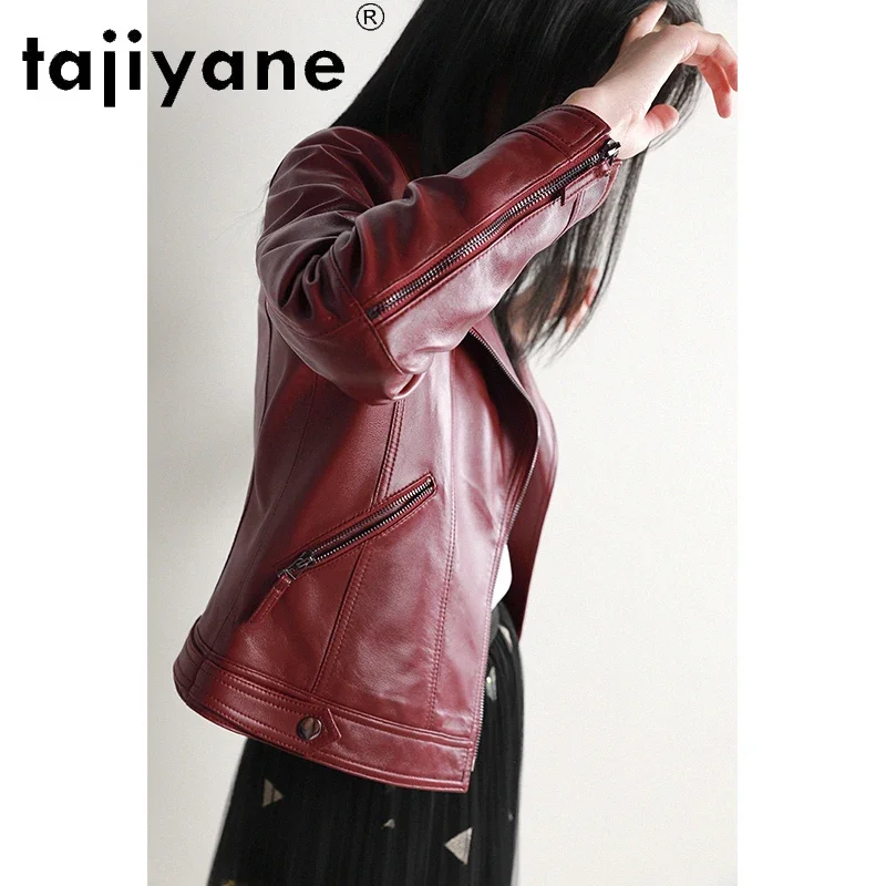 Tajeyane-chaqueta de cuero genuino para mujer, abrigo de piel de oveja auténtica, chaquetas de motorista para mujer, primavera y otoño 2021, Pph4961