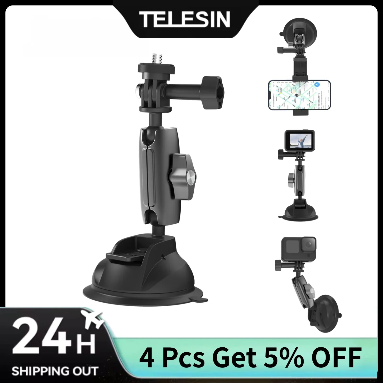 

TELESIN Portable Suction Cup Car Mount for Gopro 13 12 11 10 9 DJI Action 4 3 Camera Card SLR Camera Phone Stable Camera Holder