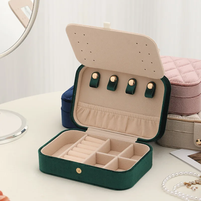 Double-Layer Jewelry Storage Box High Quality Velvet Portable Travel Jewelry Display Holder for Ring Necklace Earrings Organizer