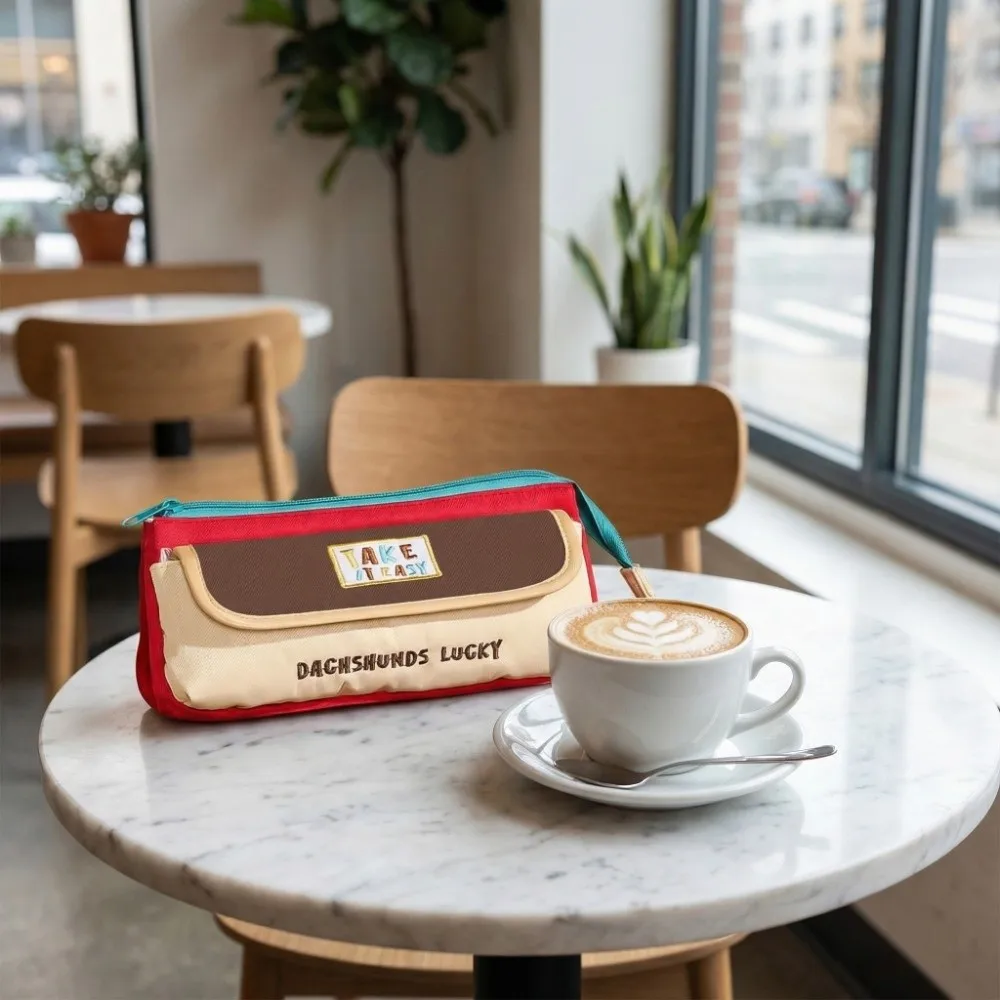 Pencil Pouch Embroidery Letters Pencil Case Large Capacity Desktop Storage Retro Style Pen Bag Simple Multi-functional
