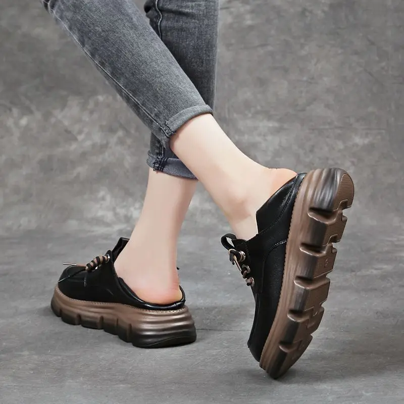 Gothic Chunky Women\'s Leather Shoes Mid Heel Platform Wedges Sneakers Women Mary Jane Sweet Punk Moccasins Ladies Lolita Shoes