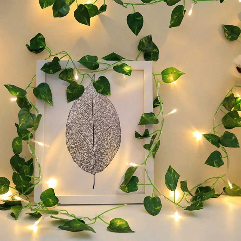 String Light Battery Operated Clear Veins Wedding Party Artificial Green Leaf String Light Party