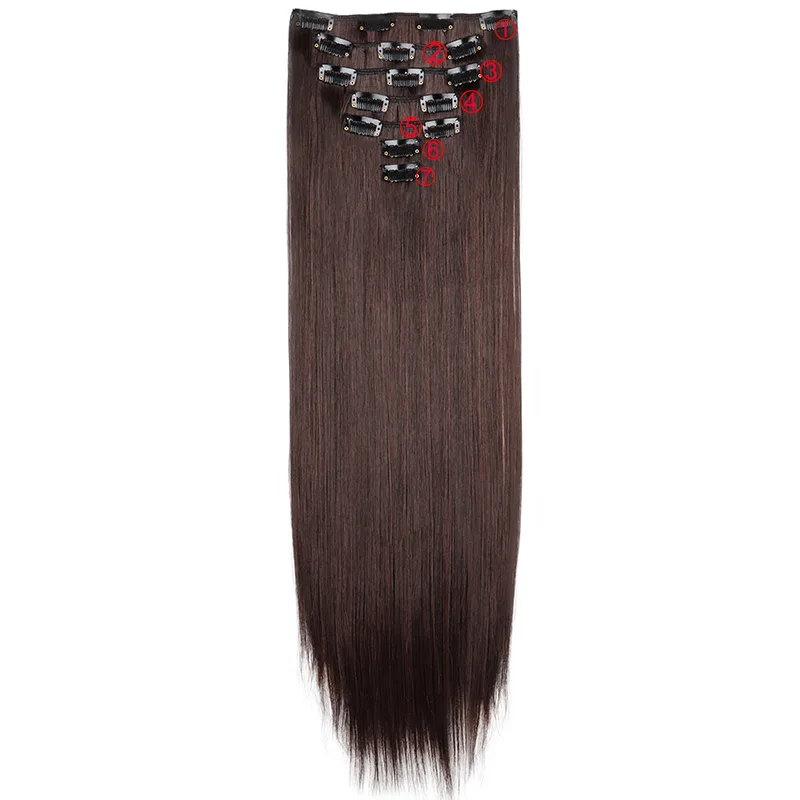 WIGSIN Extensiones de Cabello Sintético Largo Lacio de 24 Pulgadas, 7 Piezas por Set, 16 Clips, Negro y Rubio para Mujer 4