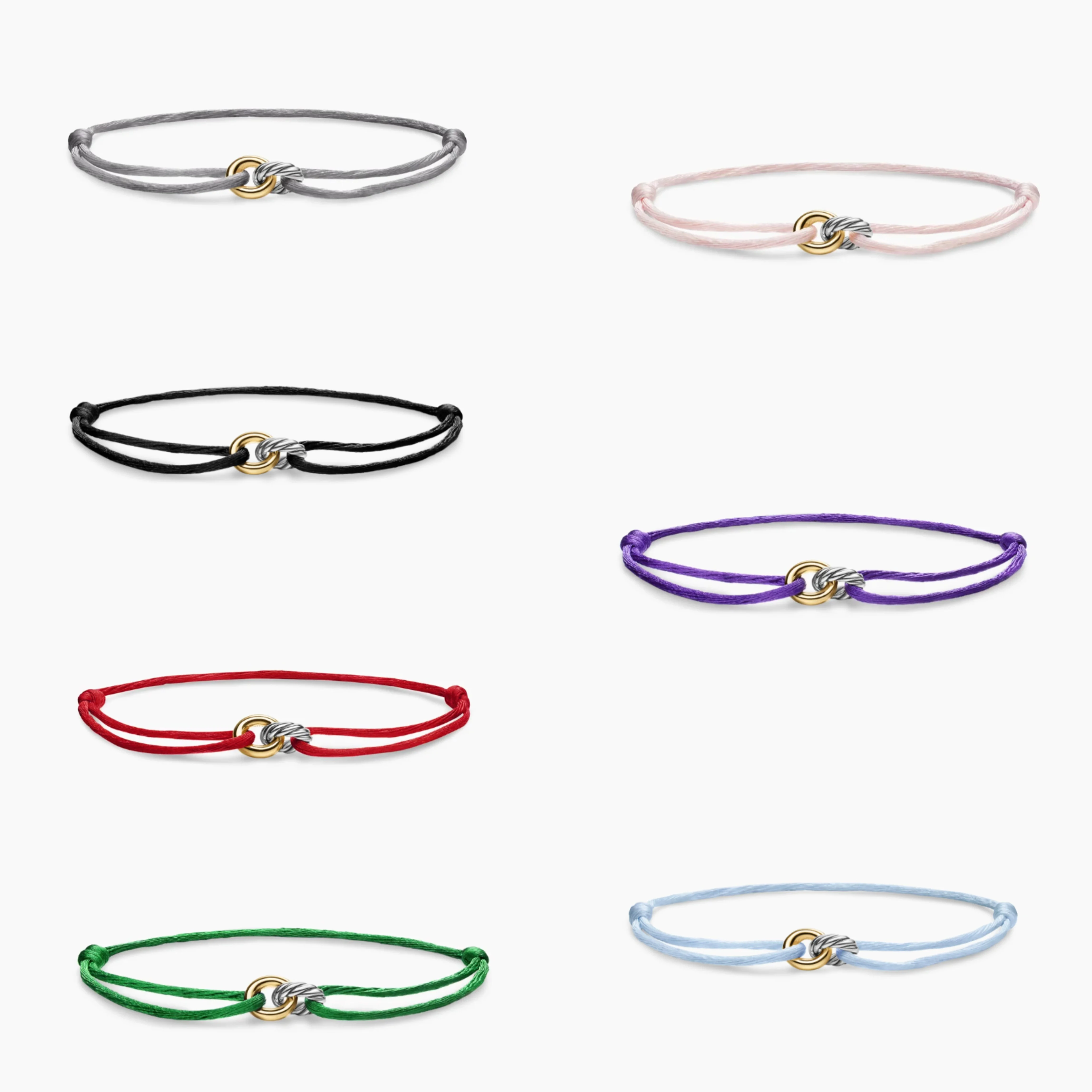 

D Luxury Brand Double Ring Nylon Rope 925 Sterling Silver Bracelet, New Style, Unisex Couple Gift