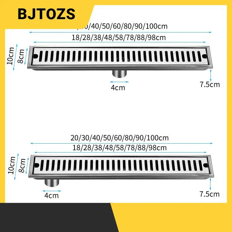 Side Silver20-50cm Outlet Shower Drain Stainless Steel Bathroom Floor Drainage Linear Waste Drain Cover Roof Kitchen Accessory