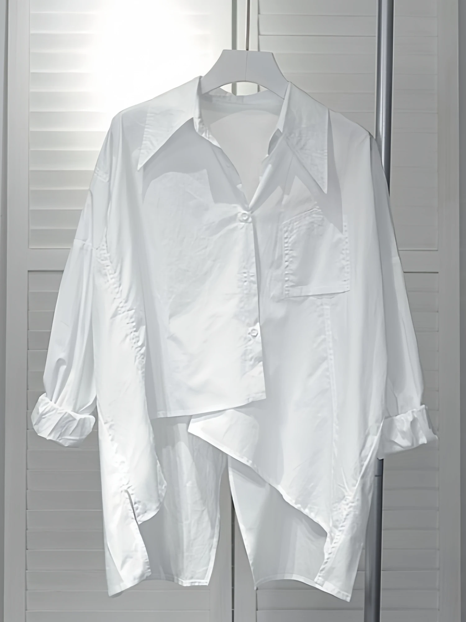 White Asymmetrical Back Slit Shirt Women's Design Sensation Spring Autumn New Style Korean Style Top Quality Casual Shirt