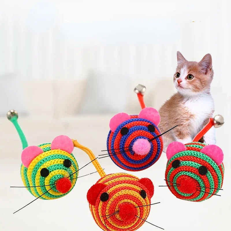 

Pet Cat Toys Lovely Stripe Nylon Rope Round Ball Mouse Toy with Bell Pet Cat Chew Toy Cat Toys Interactive Pet Products