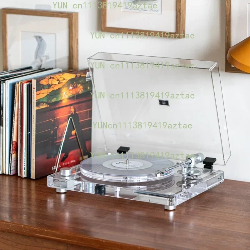 Fashionable Transparent Black Acrylic Vinyl Record Player Premium Home Decor Bluetooth Speaker Moving Magnet CartridgeGramophone