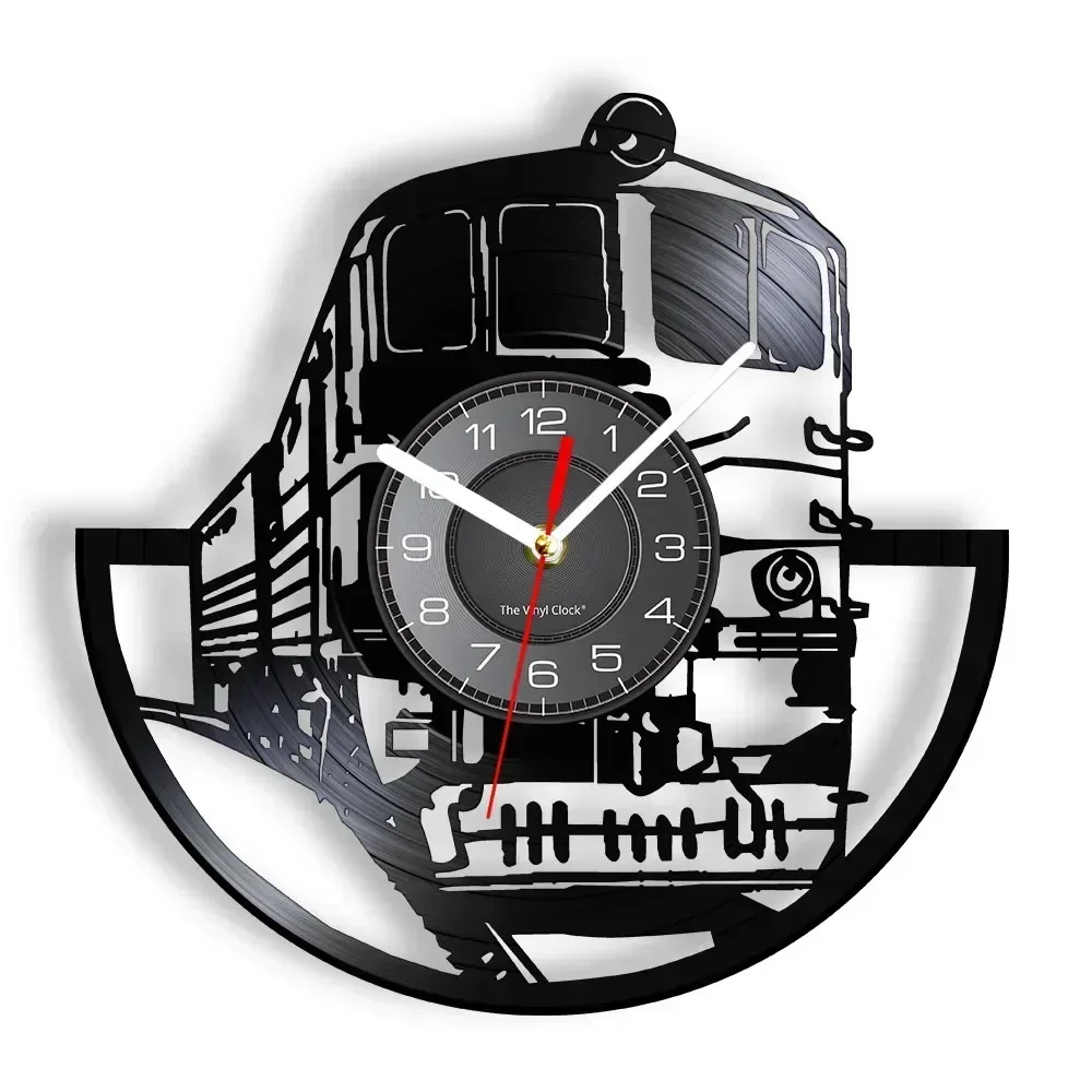 Creative Train Track Running Art Vinyl Record Wall Clock Station Decoration Train Attendants' Home Decoration Train Art Watch
