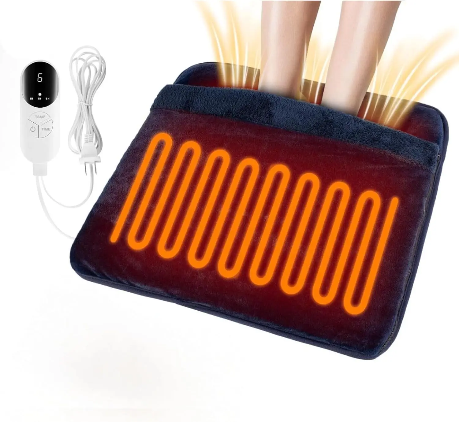 

Electric Foot Warmer with 6 Heat Levels & 3 Timers, Soft Flannel for Bed or Office Use, Navy
