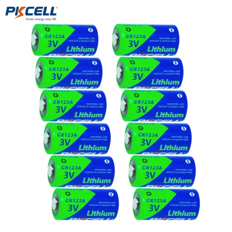 12PCS PKCELL 123A CR123A 123 CR123 Dry Lithium Battery Cell 1500mah High Capacity Lithium-ion 3-Volt Security Devices Battery