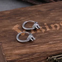 Fashion Nordic Odin Wolf Head Earrings for Men Stainless Steel Punk Cool Biker Vintage Accessories Vikings Animal Amulet Jewelry