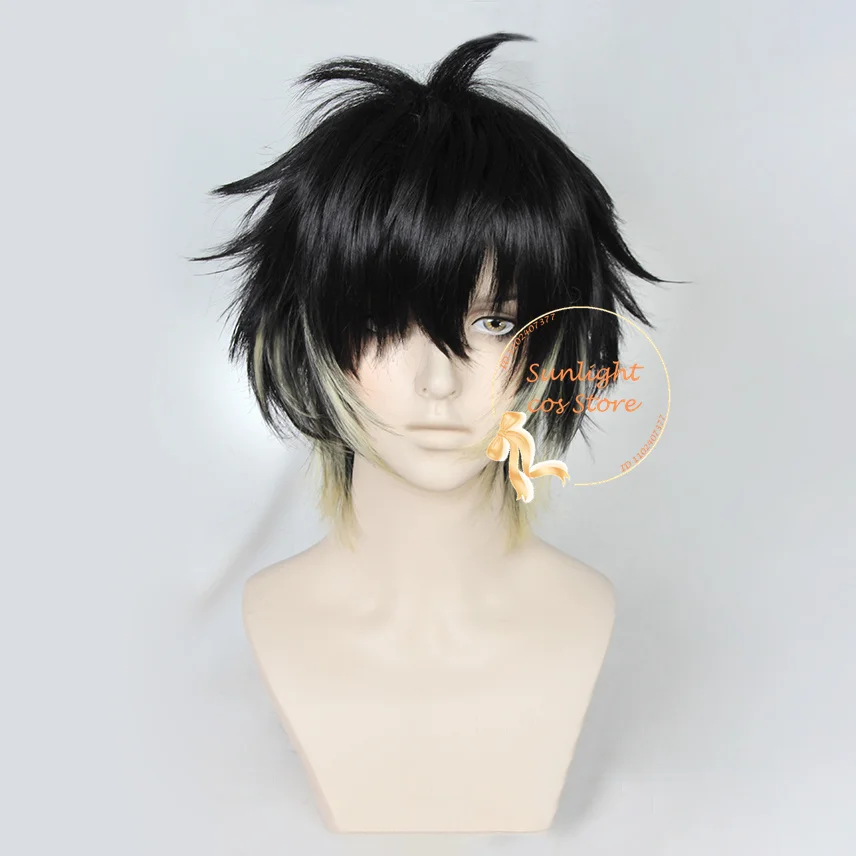 Anime  Towa Cosplay Wig Short Black Yellow Cosplay Wig Heat Resistant Synthetic Hair Halloween Party Wigs + Wig Cap