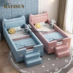 Cama de couro infantil com emenda, fofa cama de bebê com cofre, móveis de madeira para crianças menino e menina, estilo italiano