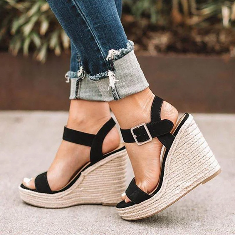 2024 Summer Sandals Women Wedges Platform Ladies Hemp Shoes Ladies Candy Color Casual Girls Slip on Strap Cross Girls Plus Size