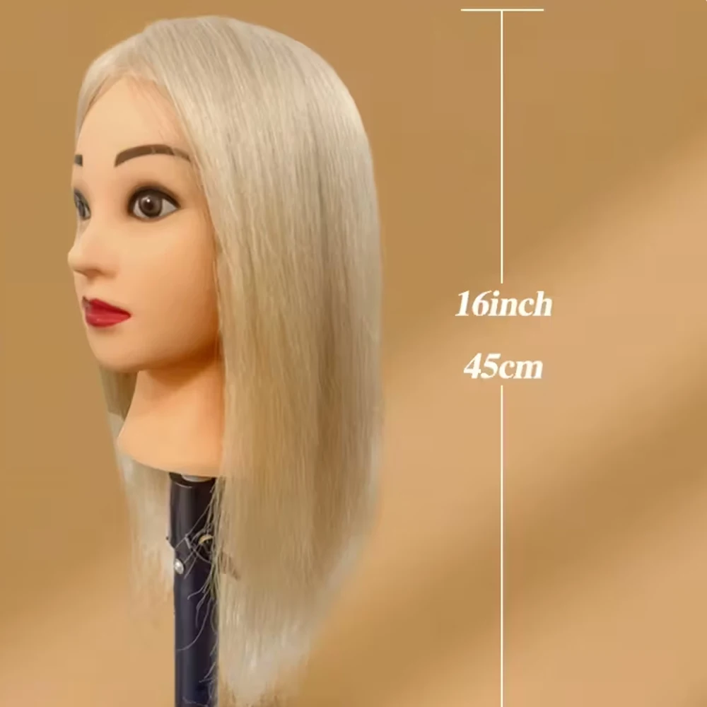 100% Real Human Hair Cosmetology Mannequin Head With Clamp Holder DIY Hairdressing Training Braiding Doll Heads Set for Girls