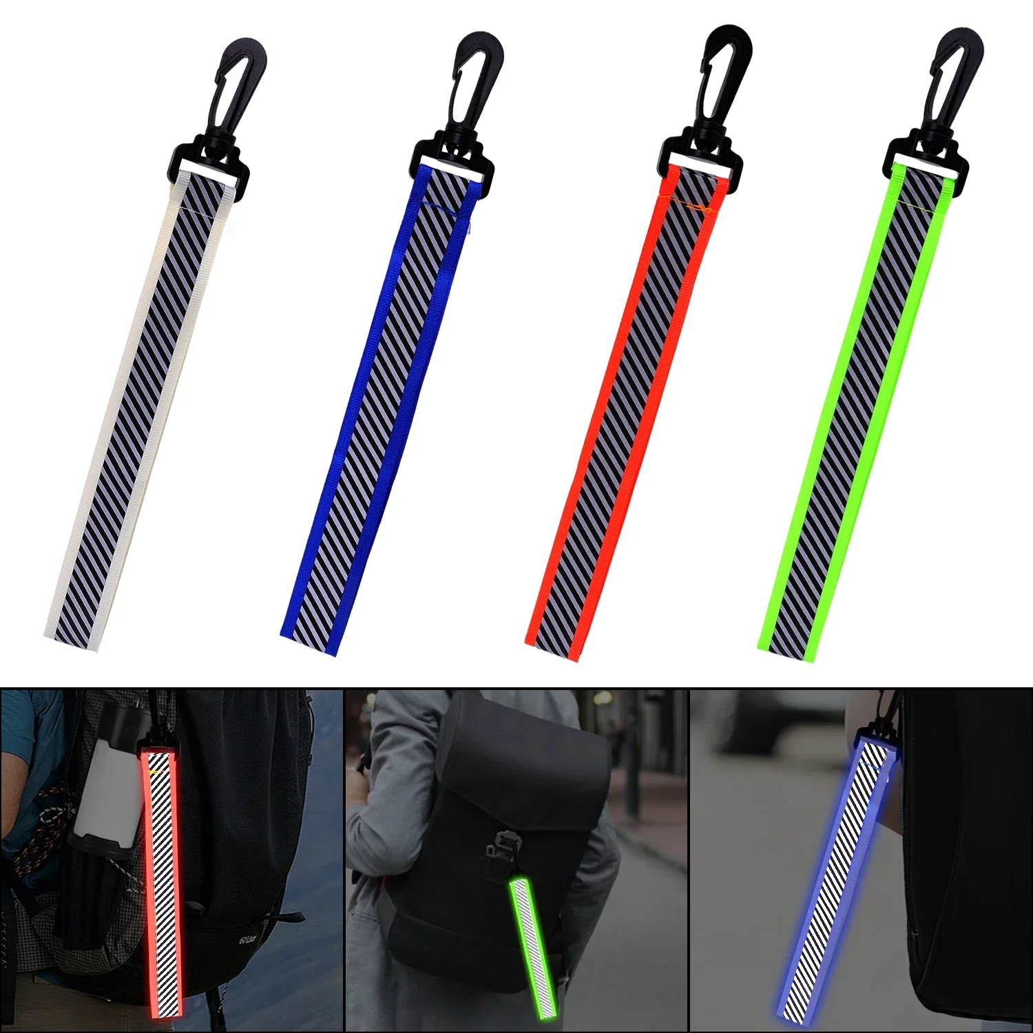 Night Riding High-visibility Reflective Backpack Keychain Ribbon Double-sided Reflective Key Ring Buckle Outdoor Warning Tools