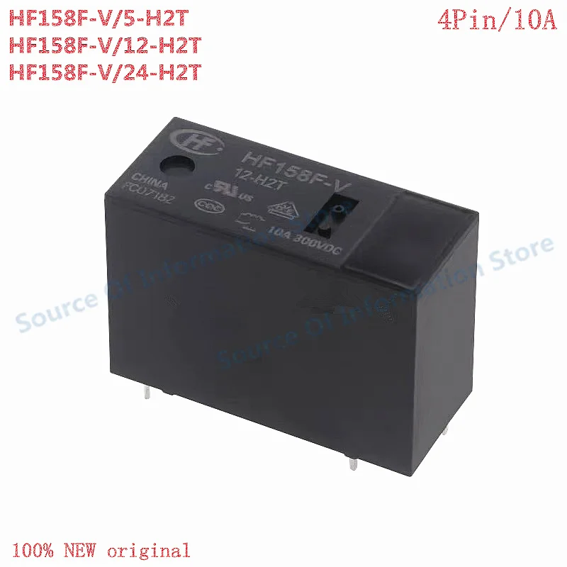5Pcs HF158F-V/5/12/24-H2T Compact High-Power DC-DC Relay 5V 12V 24VDC 4Pin 10A 100% New