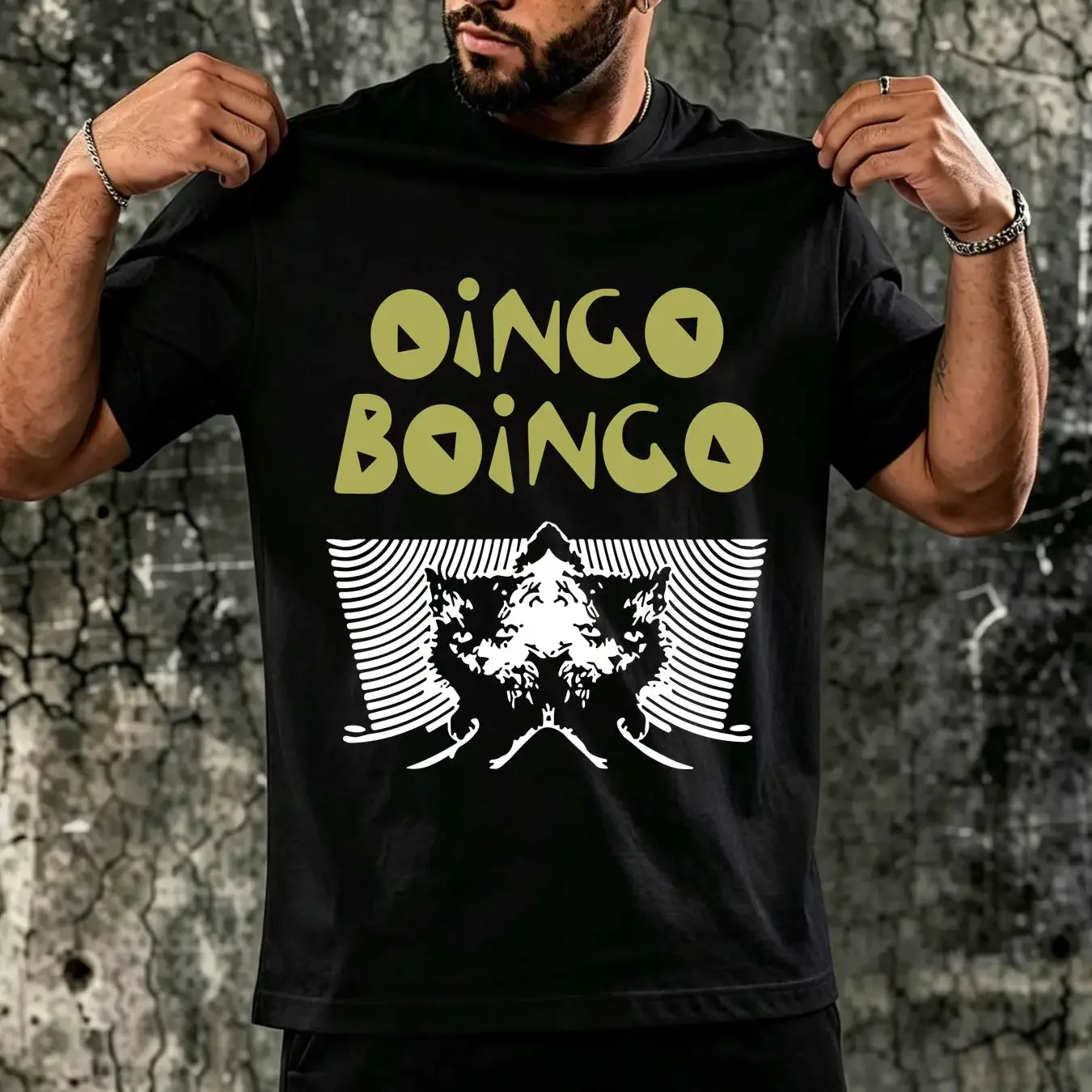 washed T Shirt Oingo Boingo screen print short sleeve cotton long or sleeves vintage Washed Versatile Stylish streetwear