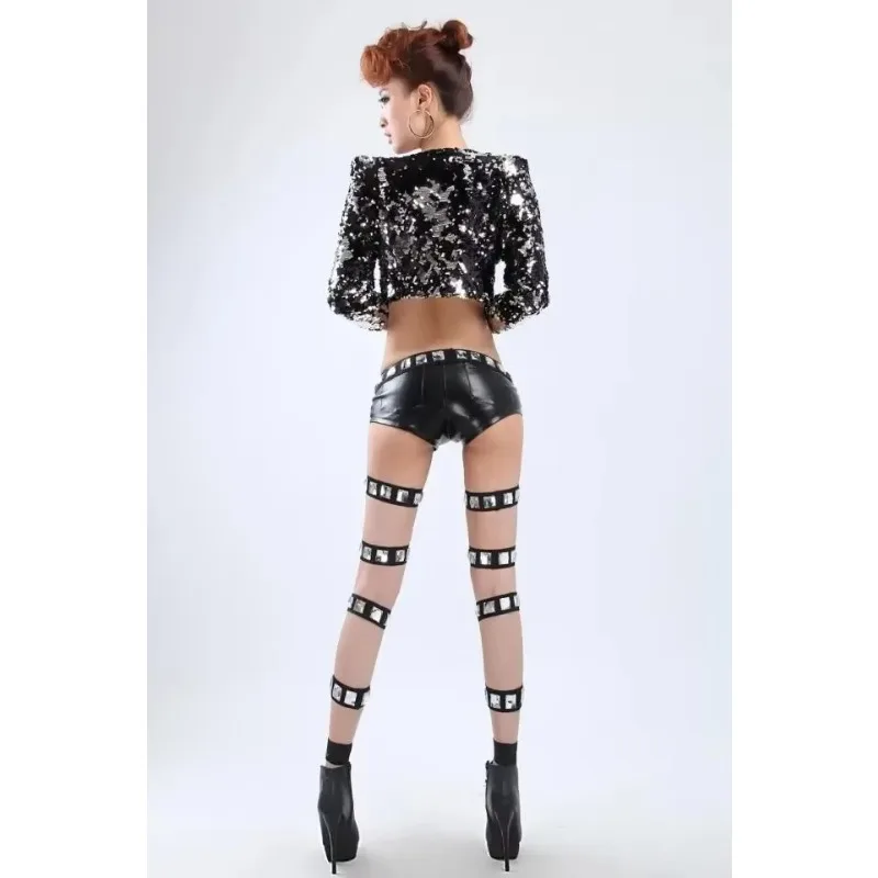 

Jazz Dance Rhinestone Pants All-Match Fashion Female Singer Ds Dj Costume Clothes Cutout Sparkling Stage Star Nightclub Wear