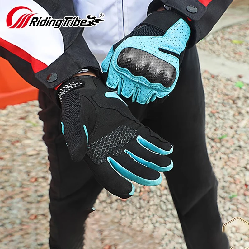 

Carbon Fiber Armored Summer Breathable Riding Gloves - Genuine Leather Palm, 3D Mesh Ventilation & Touchscreen Fingertips Luvas