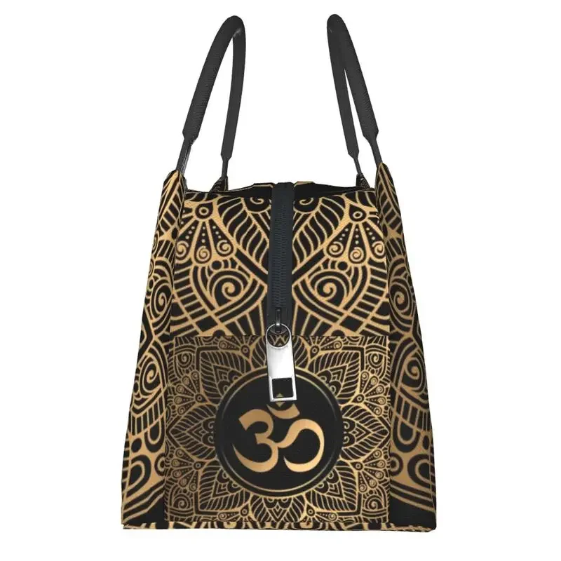 Golden Mandala Funny Thermal Insulated Lunch Bags Women Gold Golden Mandala Om Yoga Aum Ohm Henna Resuable Lunch Meal Food Box