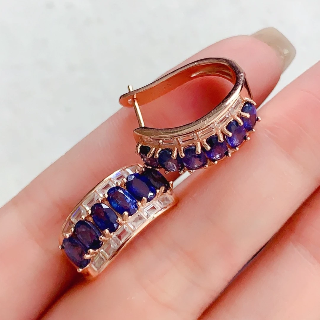 Natural Sapphire Hoop Earrings with Certificate 3x4mm 2ct Genuine Blue Sapphire 925 Silver Earrings for Wedding